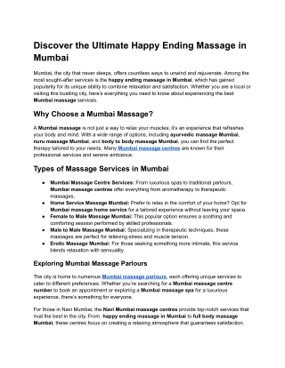 Discover the Ultimate Happy Ending Massage in Mumbai