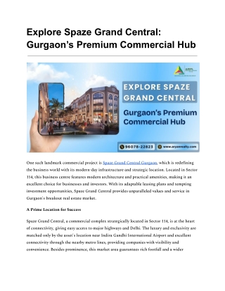 Spaze Grand Central Gurgaon | Premium Commercial Spaces