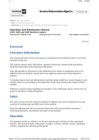 Caterpillar CAT 416F BACKHOE LOADER (KSF00001-UP) Operation and Maintenance Manual Instant Download