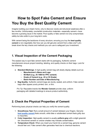 How to Spot Fake Cement and Ensure You Buy the Best Quality Cement