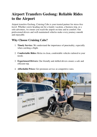 Airport Transfers Geelong: Reliable Rides to the Airport