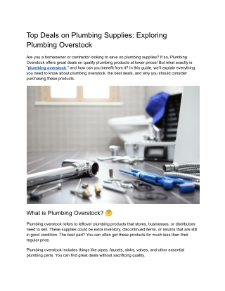 Top Deals on Plumbing Supplies_ Exploring Plumbing Overstock