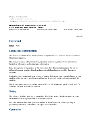 Caterpillar CAT 424D BACKHOE LOADER (BKR00001-00528) Operation and Maintenance Manual Instant Download