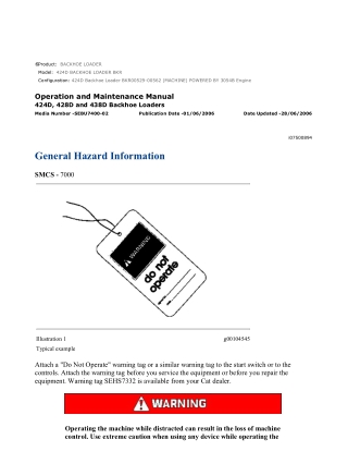 Caterpillar CAT 424D Backhoe Loader (BKR00529-00562) Operation and Maintenance Manual Instant Download