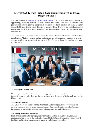 Migrate to UK from Dubai: Your Comprehensive Guide to a Brighter Future