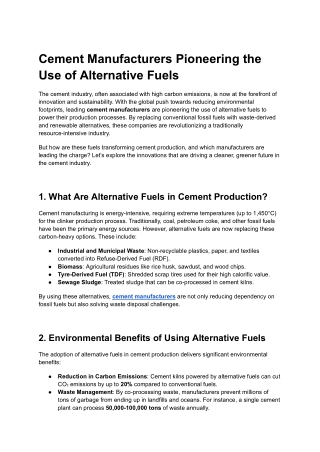 Cement Manufacturers Pioneering the Use of Alternative Fuels