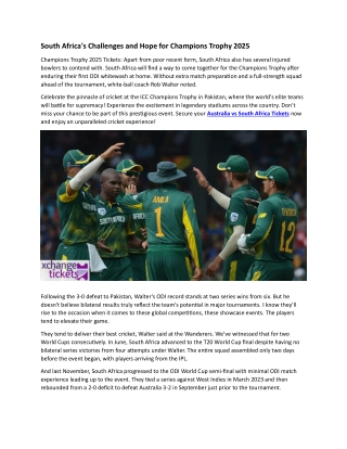South Africa's Challenges and Hope for Champions Trophy 2025