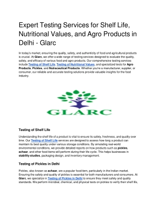 Expert Testing Services for Shelf Life, Nutritional Values, and Agro Products in