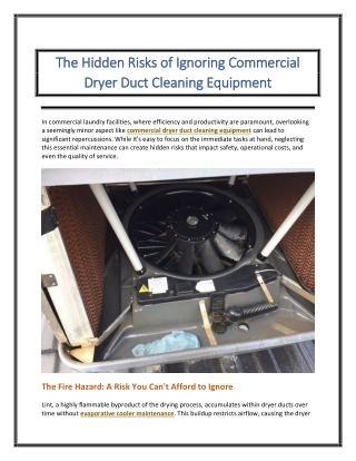 The Hidden Risks of Ignoring Commercial Dryer Duct Cleaning Equipment