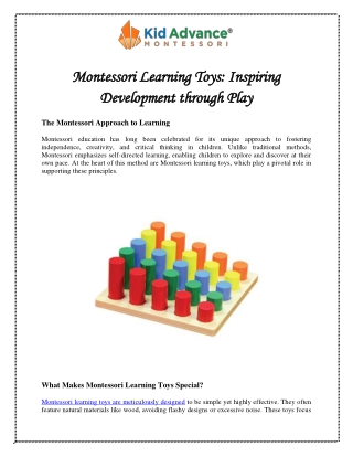 Montessori Learning Toys Inspiring Development through Play