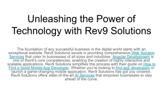 Unleashing the Power of Technology with Rev9 Solutions