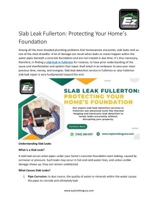 Slab Leak Fullerton, Protecting Your Home’s Foundation