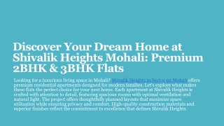 Discover Your Dream Home at Shivalik Heights Mohali