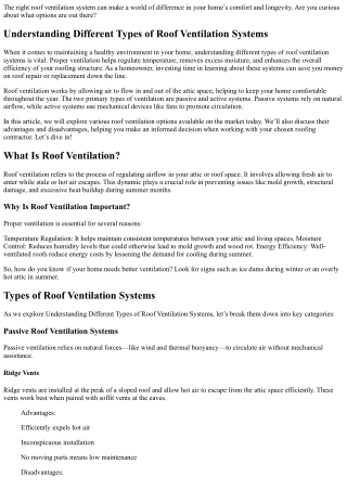 “Understanding Different Types of Roof Ventilation Systems”