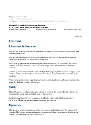 Caterpillar Cat 444E Backhoe Loader (HXB00001-UP) Operation and Maintenance Manual Instant Download