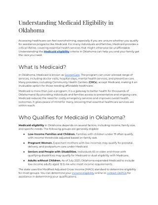 Understanding Medicaid Eligibility in Oklahoma