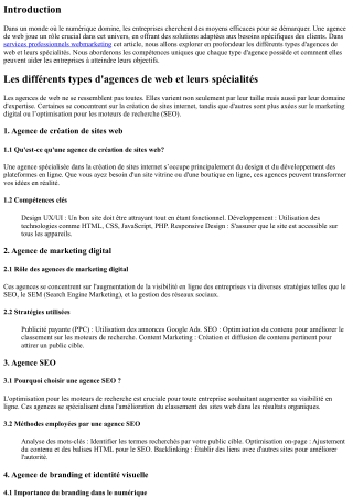 Les différents types d'agences de web et leurs spécialités