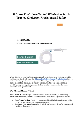 B Braun Ecofix Non Vented IV Set: Precision & Safety