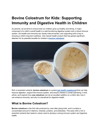 Boosting Immunity and Digestion in Kids with Bovine Colostrum