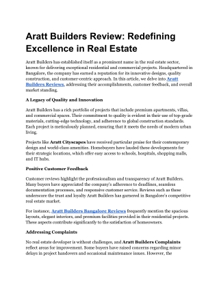 Aratt Builders Review_ Redefining Excellence in Real Estate