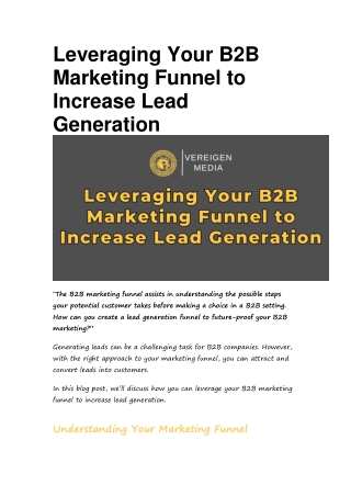 Leveraging Your B2B Marketing Funnel to Increase Lead Generation