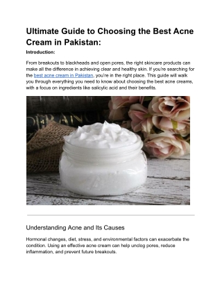 Ultimate Guide to Choosing the Best Acne Cream in Pakistan