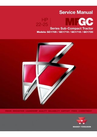 Massey Ferguson 22-25HP GC1705  GC1710  GC1715  GC1720 Series Sub-Compact Tractor Service Repair Manual Instant Download
