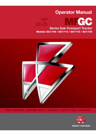 Massey Ferguson 22-25HP GC1705  GC1710  GC1715  GC1720 Sub-Compact Tractor Operator Manual Instant Download (Part No. 42