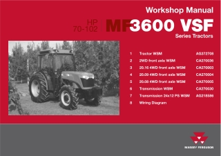 Massey Ferguson 70-102 HP MF3600V MF3600S MF3600F Series Tractor Service Repair Manual Instant Download (PN AG372708)