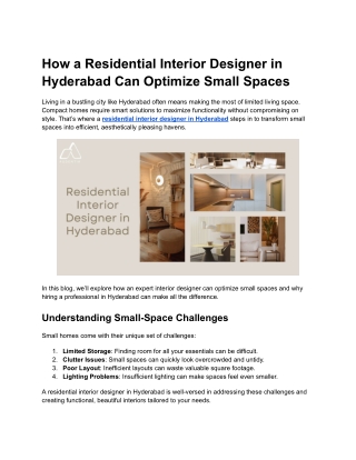 How a Residential Interior Designer in Hyderabad Can Optimize Small Spaces