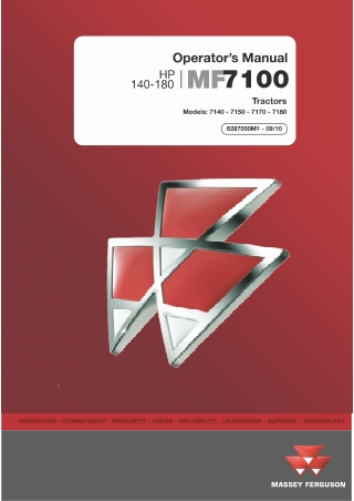 Massey Ferguson 140-180 HP MF7100 Series (MF7140  MF7150  MF7170  MF7180) Tractor Operator Manual Instant Download (Part