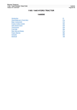 Massey Ferguson 1165  1445 Hydro Tractor Service Repair Manual Instant Download (Part No. 1449595)