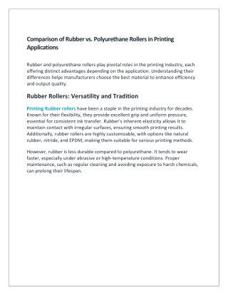 Comparison of Rubber vs. Polyurethane Rollers in Printing Applications (1)