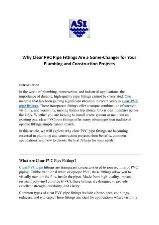 Why Clear PVC Pipe Fittings Are a Game-Changer for Your Plumbing and Construction Projects
