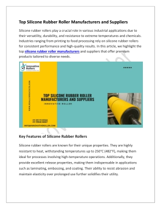 Top Silicone Rubber Roller Manufacturers and Suppliers