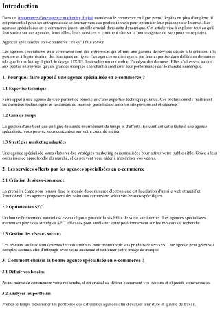 Agences spécialisées en e-commerce : ce qu'il faut savoir
