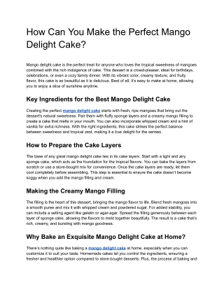 How Can You Make the Perfect Mango Delight