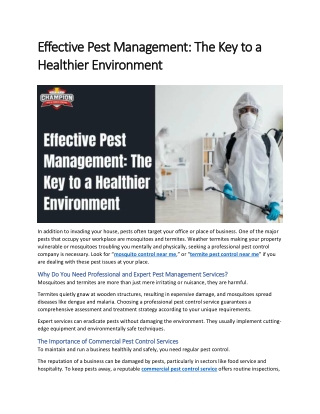 Effective Pest Management The Key to a Healthier Environment