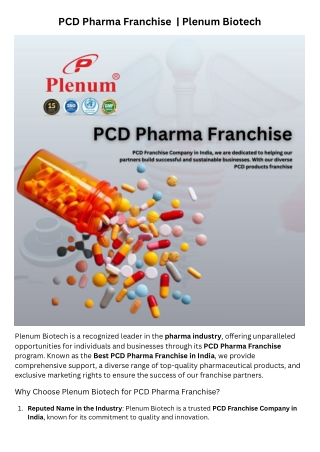 PCD Pharma Franchise | Plenum Biotech