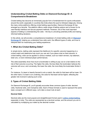 Understanding Cricket Betting Odds on Diamond Exchange ID_ A Comprehensive Breakdown