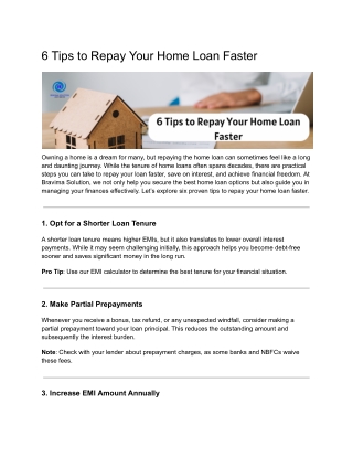 6 Tips to Repay Your Home Loan Faster