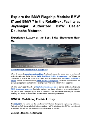 Explore the BMW Flagship Models_ BMW i7 and BMW 7 in the RetailNext Facility at Jayanagar Authorized BMW Dealer Deutsche