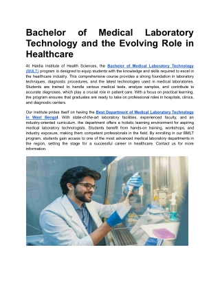 Bachelor of Medical Laboratory Technology and the Evolving Role in Healthcare