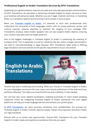 Professional English-to-Arabic Translation Services By EPIC Translations