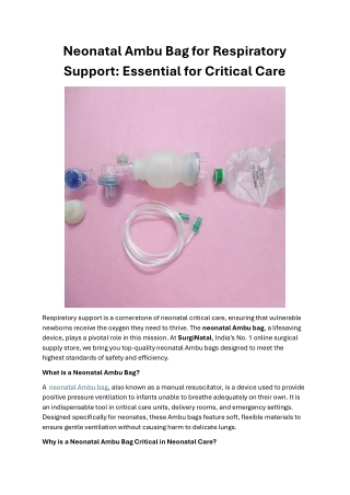 Neonatal Ambu Bag for Respiratory Support: Essential for Critical Care