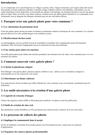 “Créez une galerie photo illustrant la vie communale et ses événements.”