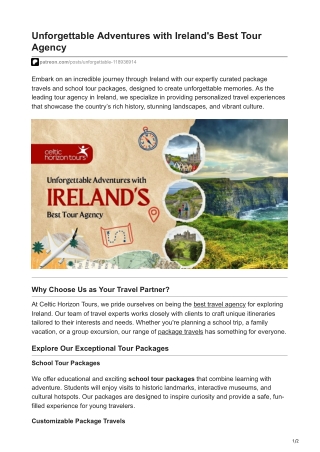 Unforgettable Adventures with Ireland's Best Tour Agency