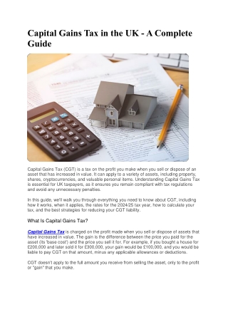 Capital Gains Tax in the UK
