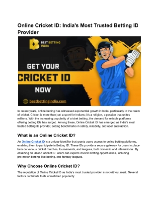 Online Cricket ID_ India's Most Trusted Betting ID Provider