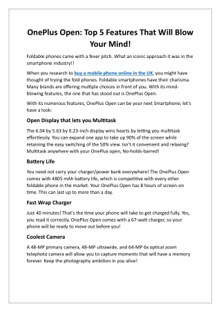 OnePlus Open: Top 5 Features That Will Blow Your Mind!